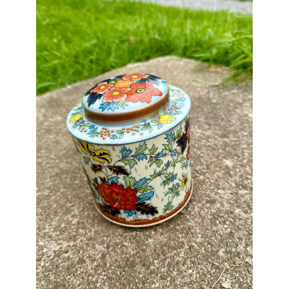 Vintage Daher Long Island NY Floral Tin Canister Made- England Chinoiserie 11101